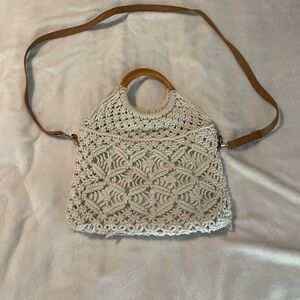 Vintage Cream and Brown Shoulder Bag with Bohemian Design
